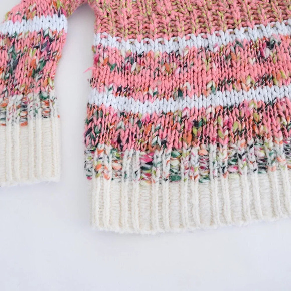 Anthropologie Kahlo Striped Pink & Cream Chunky Knit Crewneck Sweater S - Picture 7 of 12